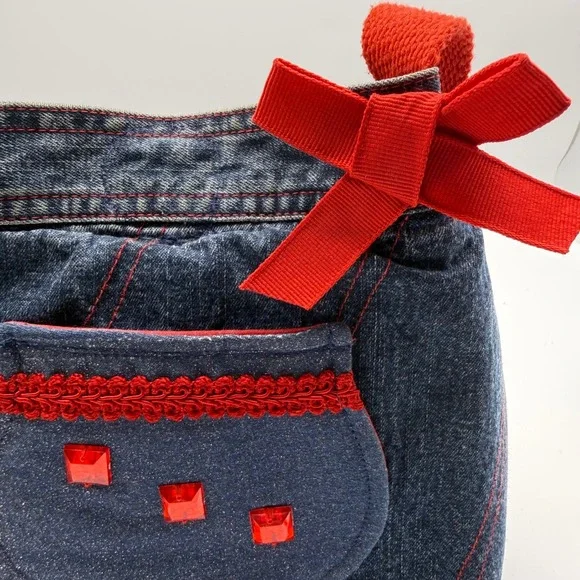 Handmade Denim‎ Jean Purse Red Trim Bow Accent Snap Closure - Picture 9 of 14